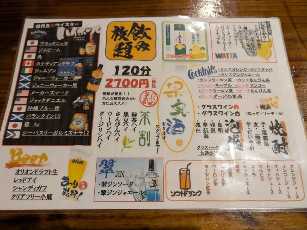 ハイボールと串巻きと鳥ことり 飲み放題メニュー2700円